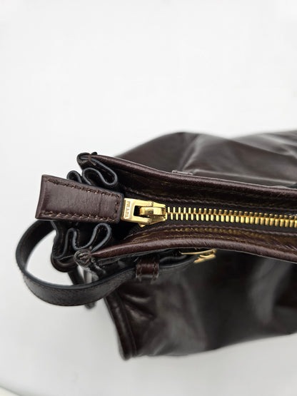 Prada Bonnie Large Leather Handbag in Dark Brown
