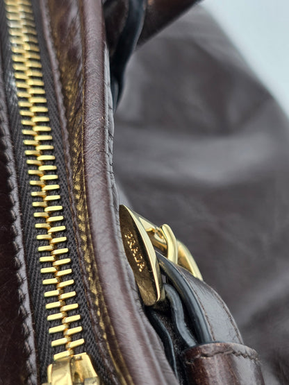 Prada Bonnie Large Leather Handbag in Dark Brown