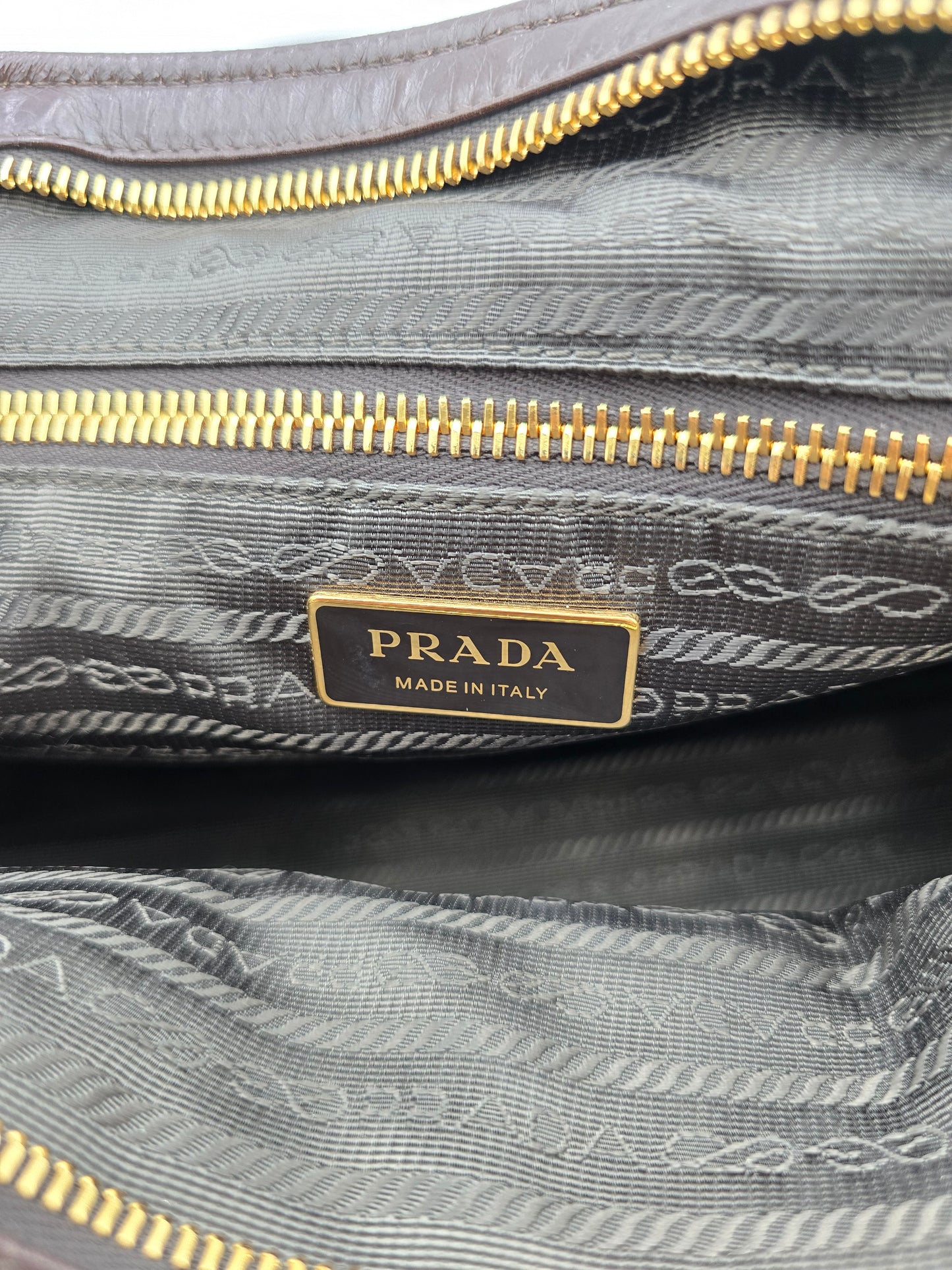 Prada Bonnie Large Leather Handbag in Dark Brown