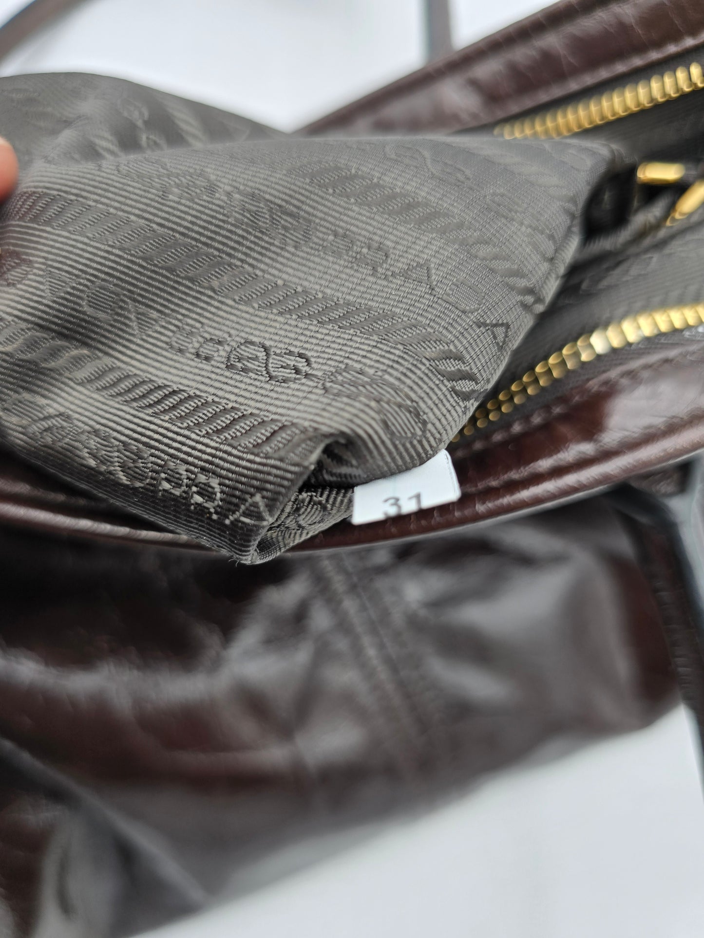 Prada Bonnie Large Leather Handbag in Dark Brown