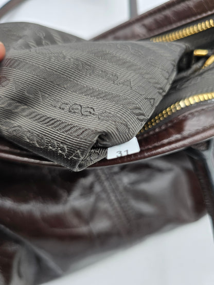 Prada Bonnie Large Leather Handbag in Dark Brown