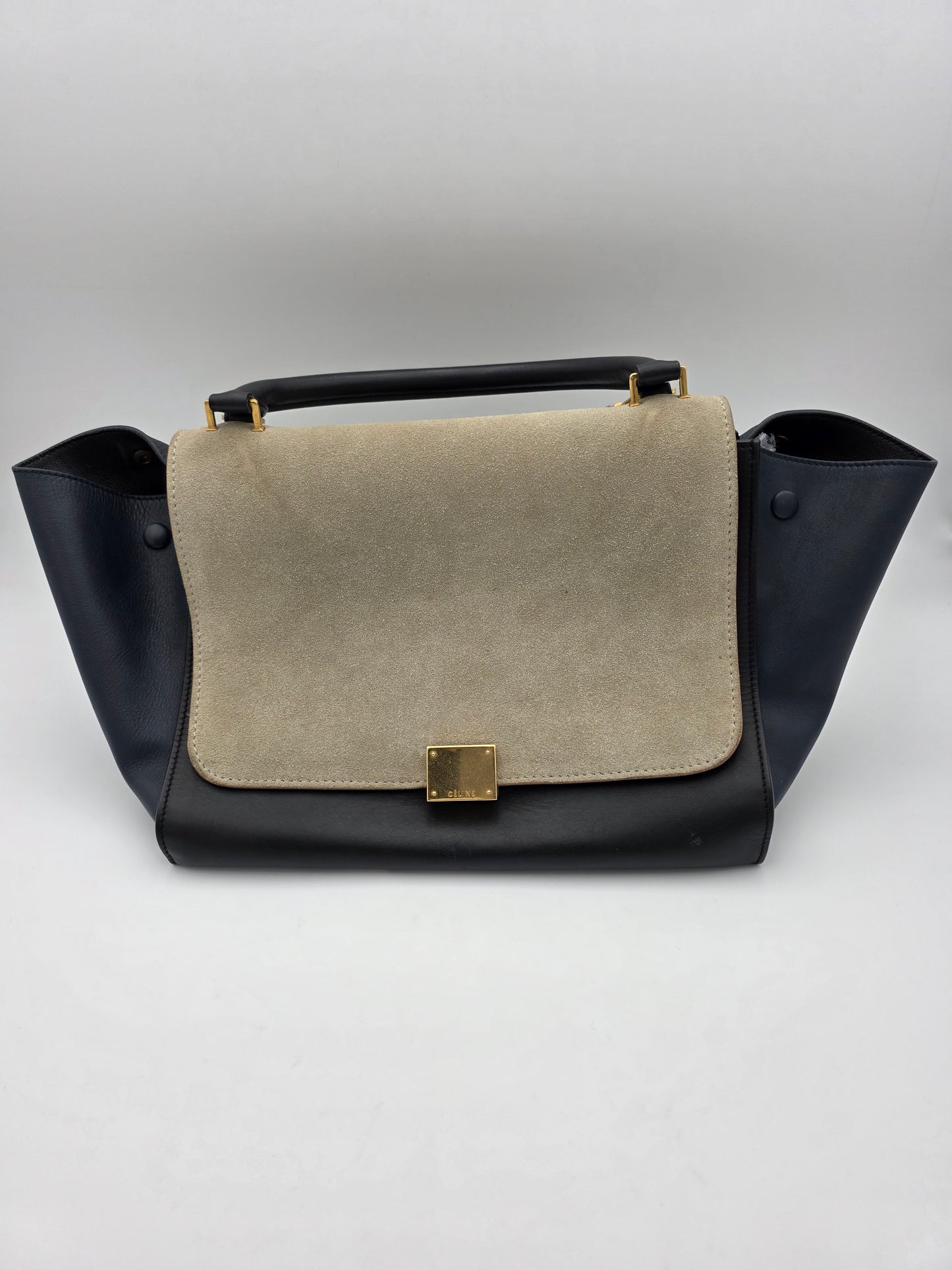 Celine Tri-Color Trapeze Bag in Dune / Black / Navy