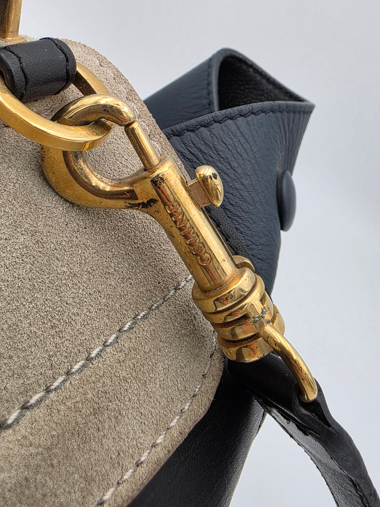 Celine Tri-Color Trapeze Bag in Dune / Black / Navy