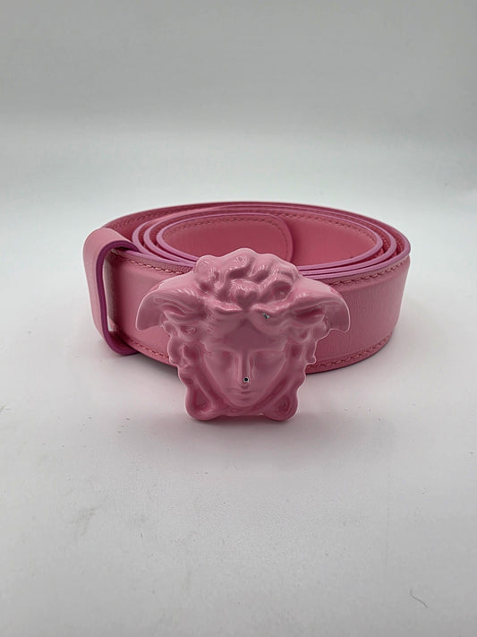 Versace La Medusa Leather Belt in Pink