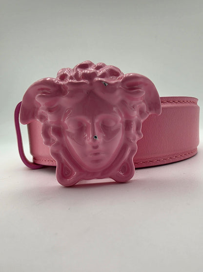 Versace La Medusa Leather Belt in Pink
