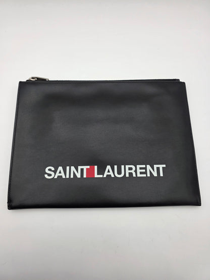 Saint Laurent Logo Zipped Tablet Pouch (Rider Sport) in Black