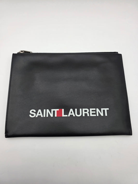 Saint Laurent Logo Zipped Tablet Pouch (Rider Sport) in Black