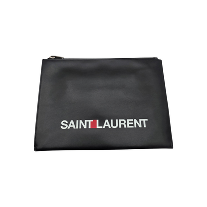 Saint Laurent Logo Zipped Tablet Pouch (Rider Sport) in Black