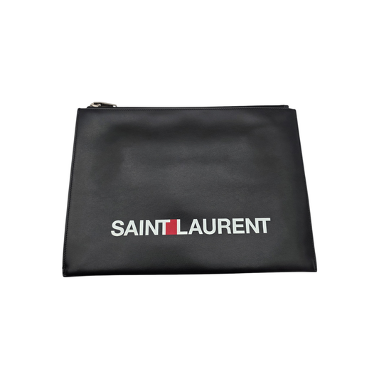 Saint Laurent Logo Zipped Tablet Pouch (Rider Sport) in Black