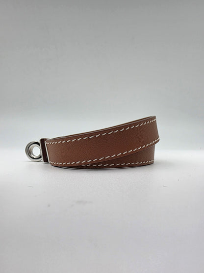 Hermès Kelly Double Tour Bracelet in Fauve Barenia with Palladium Hardware