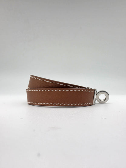 Hermès Kelly Double Tour Bracelet in Fauve Barenia with Palladium Hardware