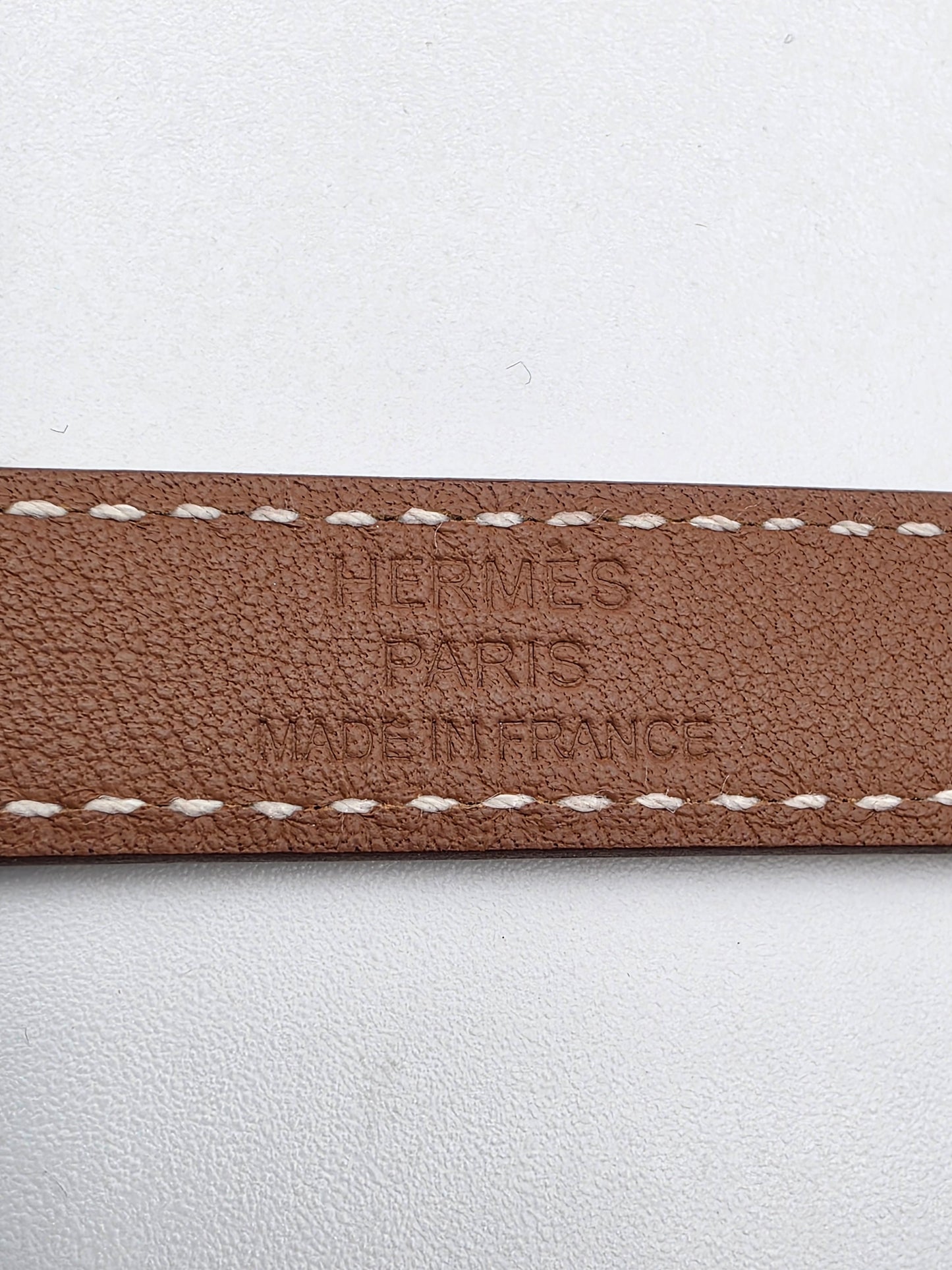 Hermès Kelly Double Tour Bracelet in Fauve Barenia with Palladium Hardware