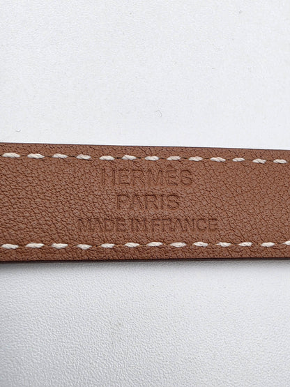 Hermès Kelly Double Tour Bracelet in Fauve Barenia with Palladium Hardware