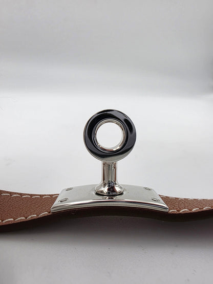 Hermès Kelly Double Tour Bracelet in Fauve Barenia with Palladium Hardware