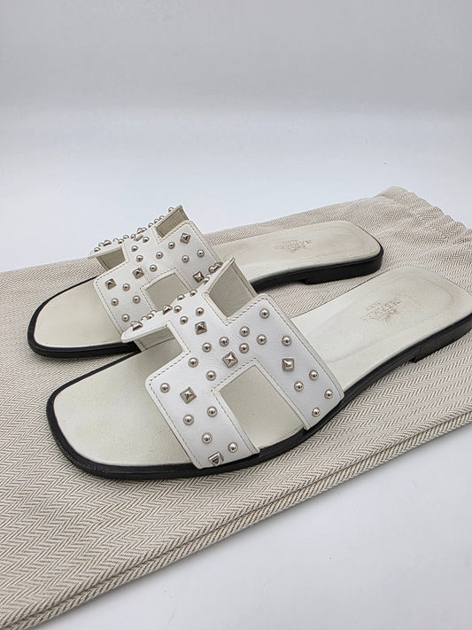 Hermès Oran Studded Sandals in White