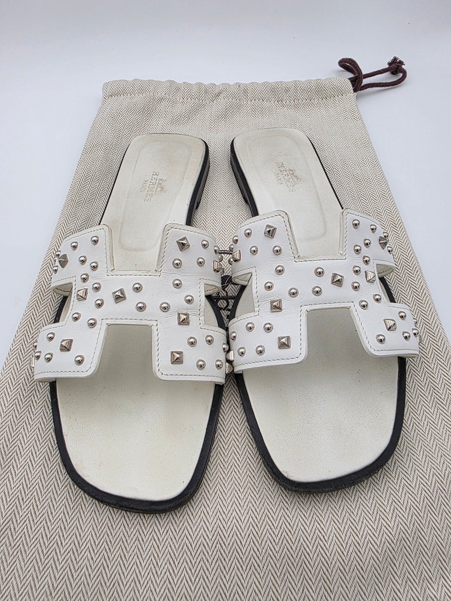 Hermès Oran Studded Sandals in White