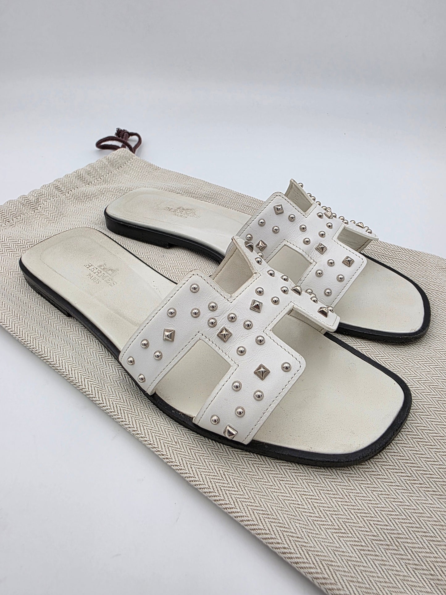 Hermès Oran Studded Sandals in White