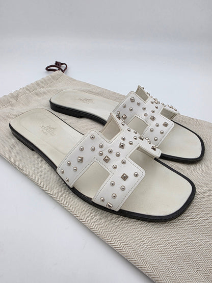 Hermès Oran Studded Sandals in White