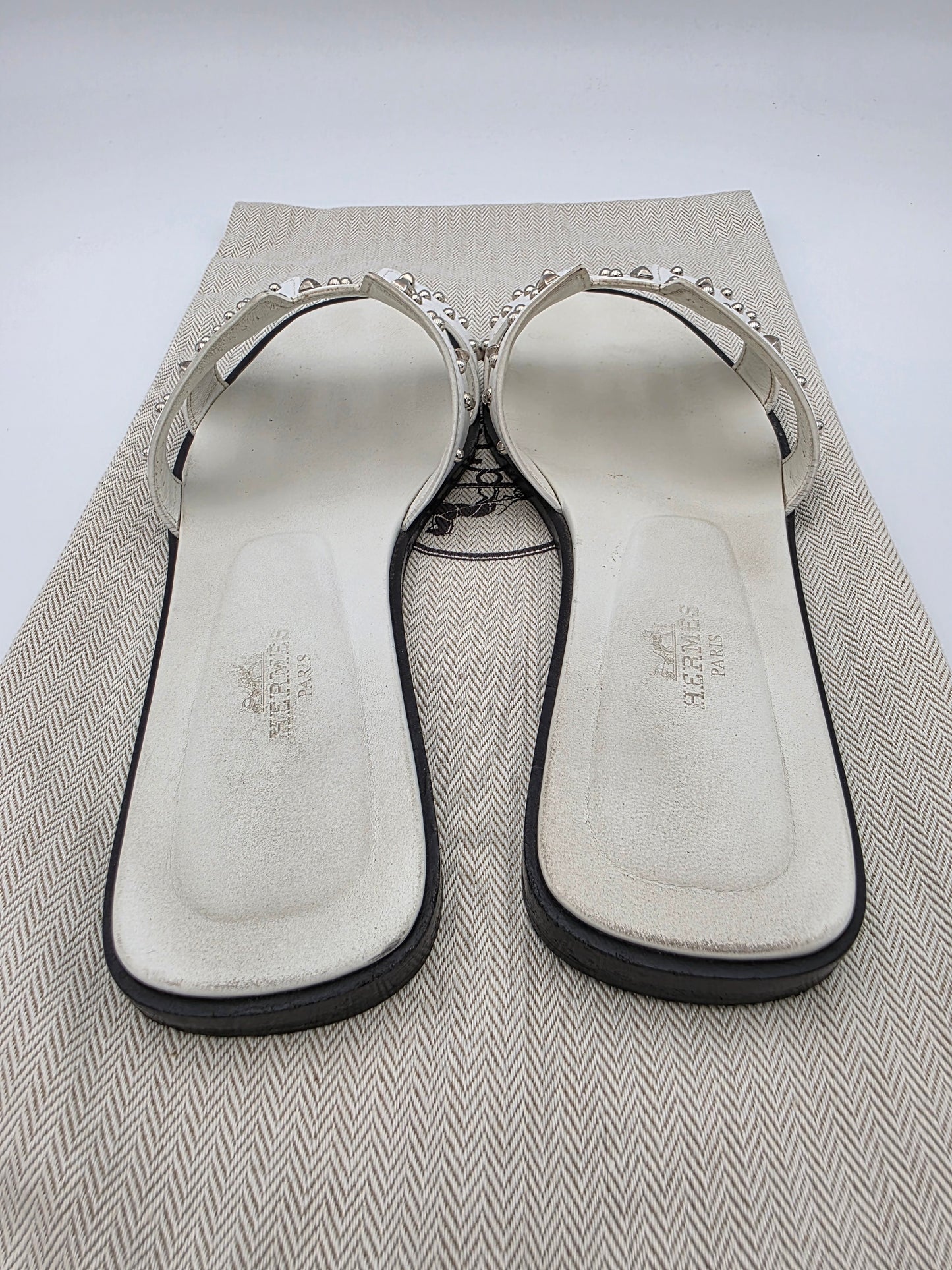 Hermès Oran Studded Sandals in White