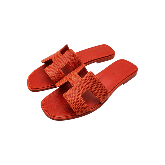 Hermès Oran Sandals in Orange Lizard Skin