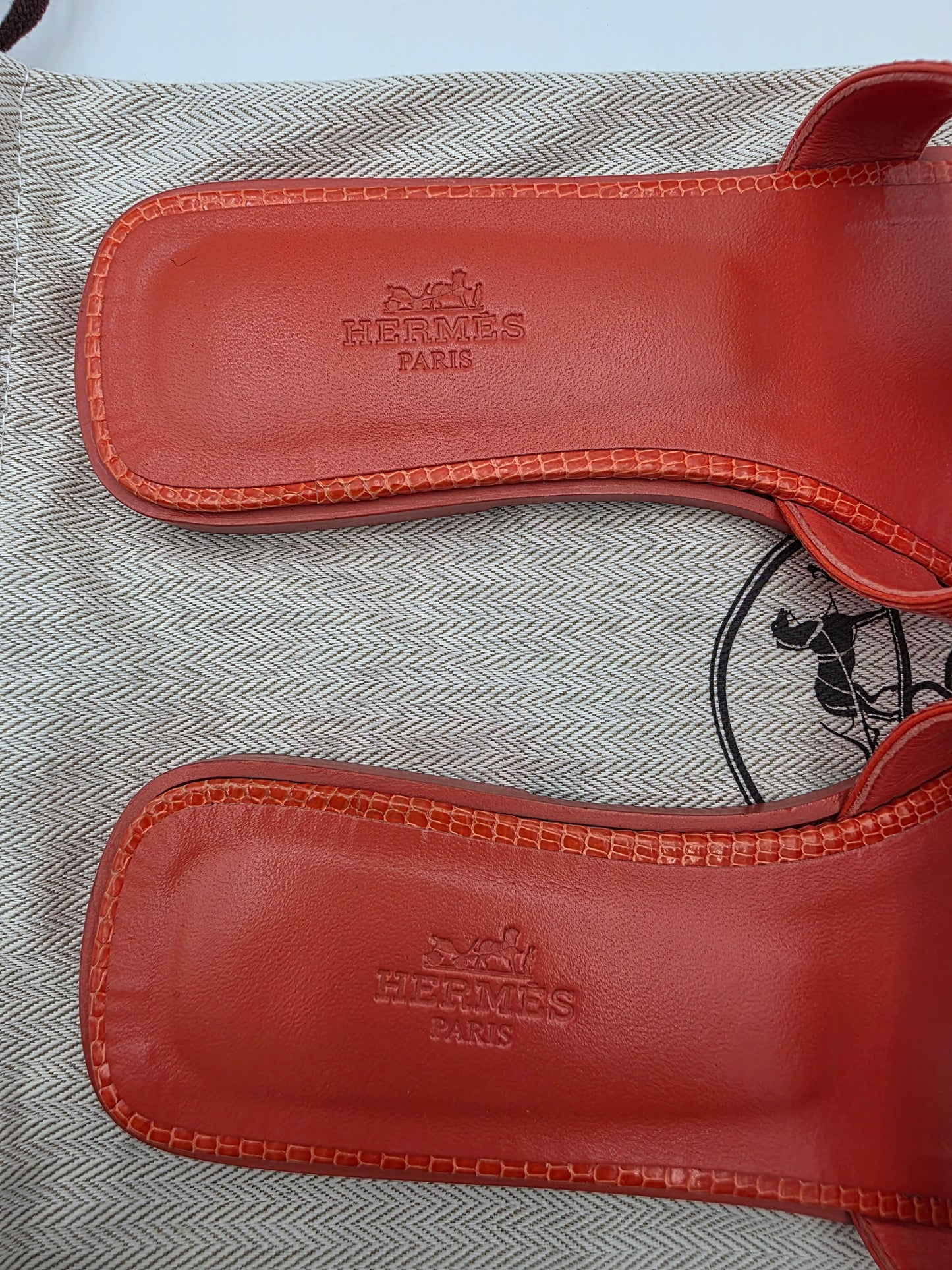 Hermès Oran Sandals in Orange Lizard Skin