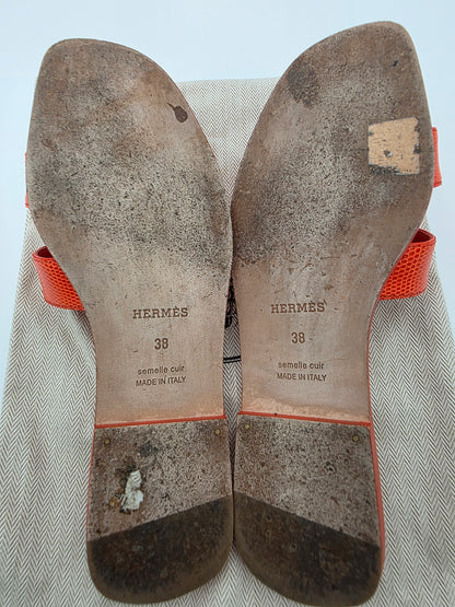 Hermès Oran Sandals in Orange Lizard Skin