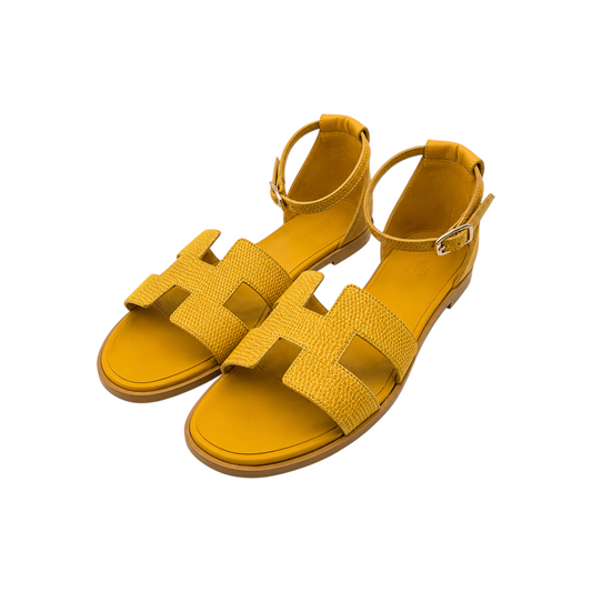 Hermès Santorini Lizard Sandals in Jaune Curcuma