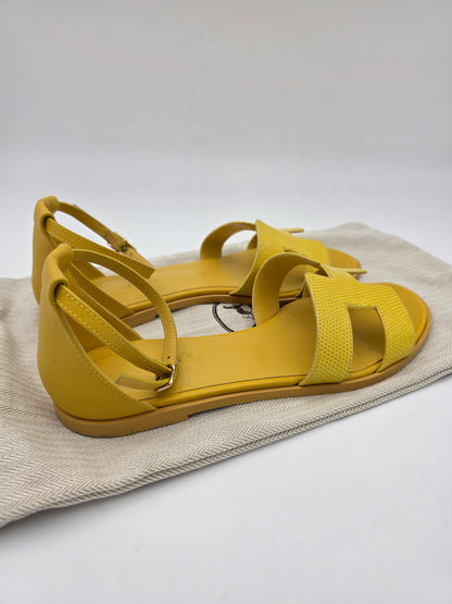 Hermès Santorini Lizard Sandals in Jaune Curcuma