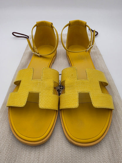 Hermès Santorini Lizard Sandals in Jaune Curcuma
