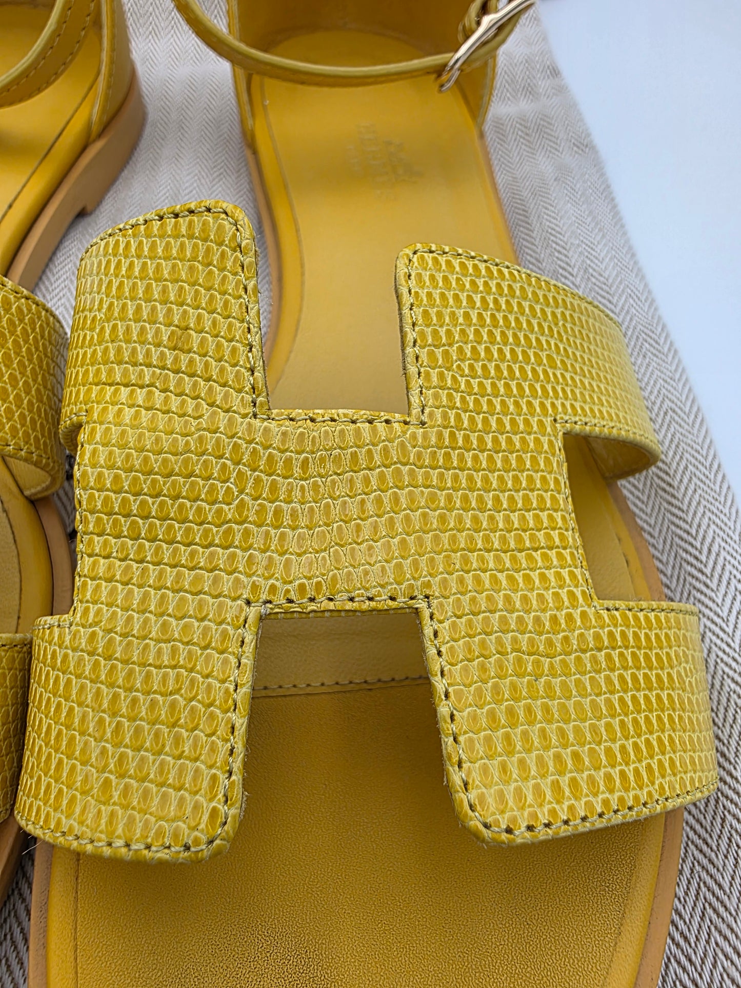 Hermès Santorini Lizard Sandals in Jaune Curcuma