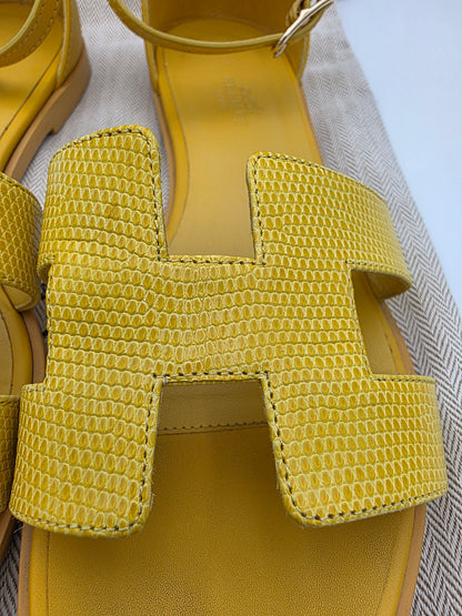 Hermès Santorini Lizard Sandals in Jaune Curcuma