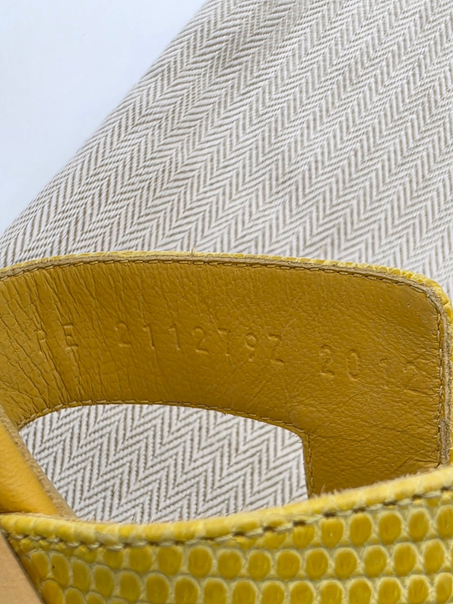 Hermès Santorini Lizard Sandals in Jaune Curcuma