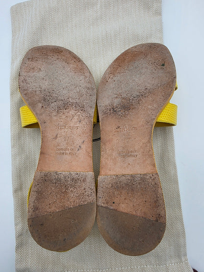 Hermès Santorini Lizard Sandals in Jaune Curcuma