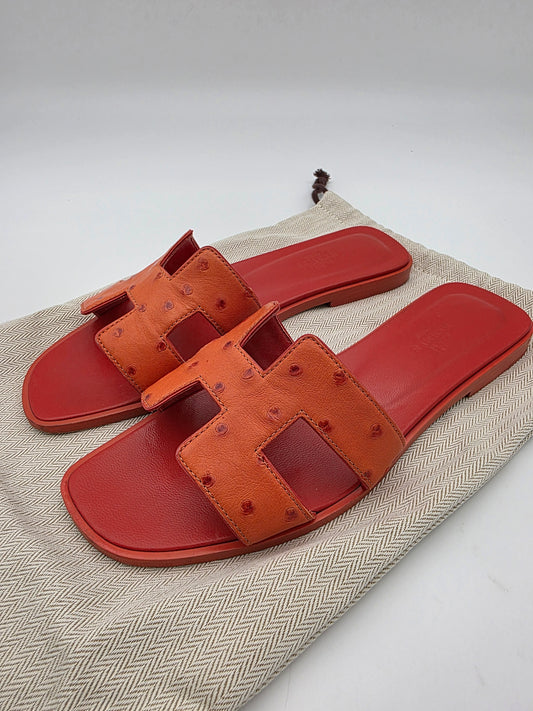 Hermès Oran Sandals in Orange Ostrich
