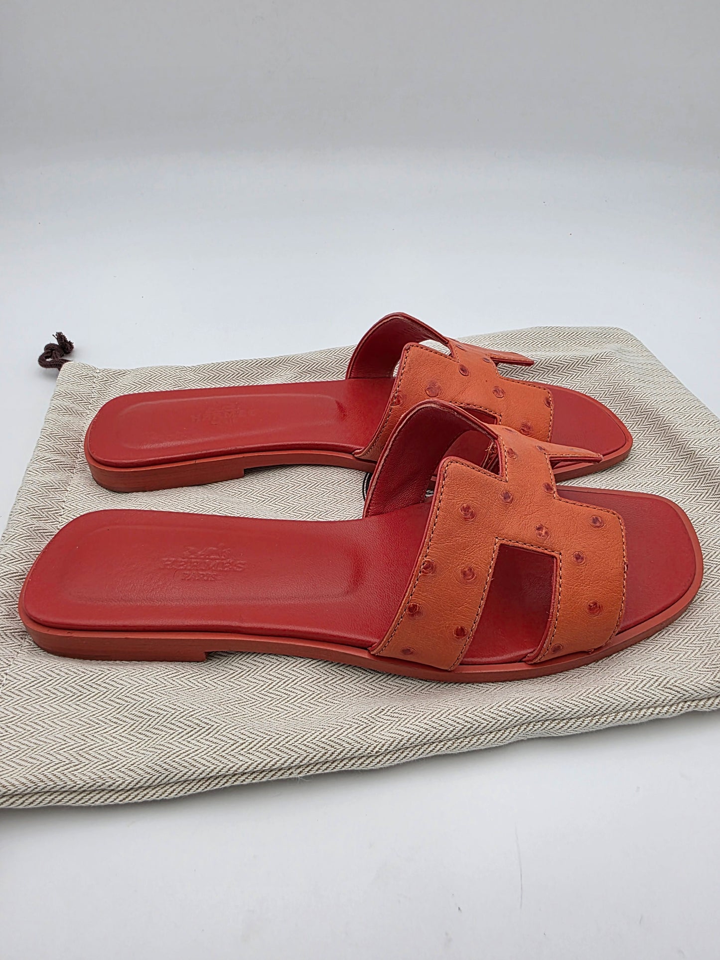 Hermès Oran Sandals in Orange Ostrich