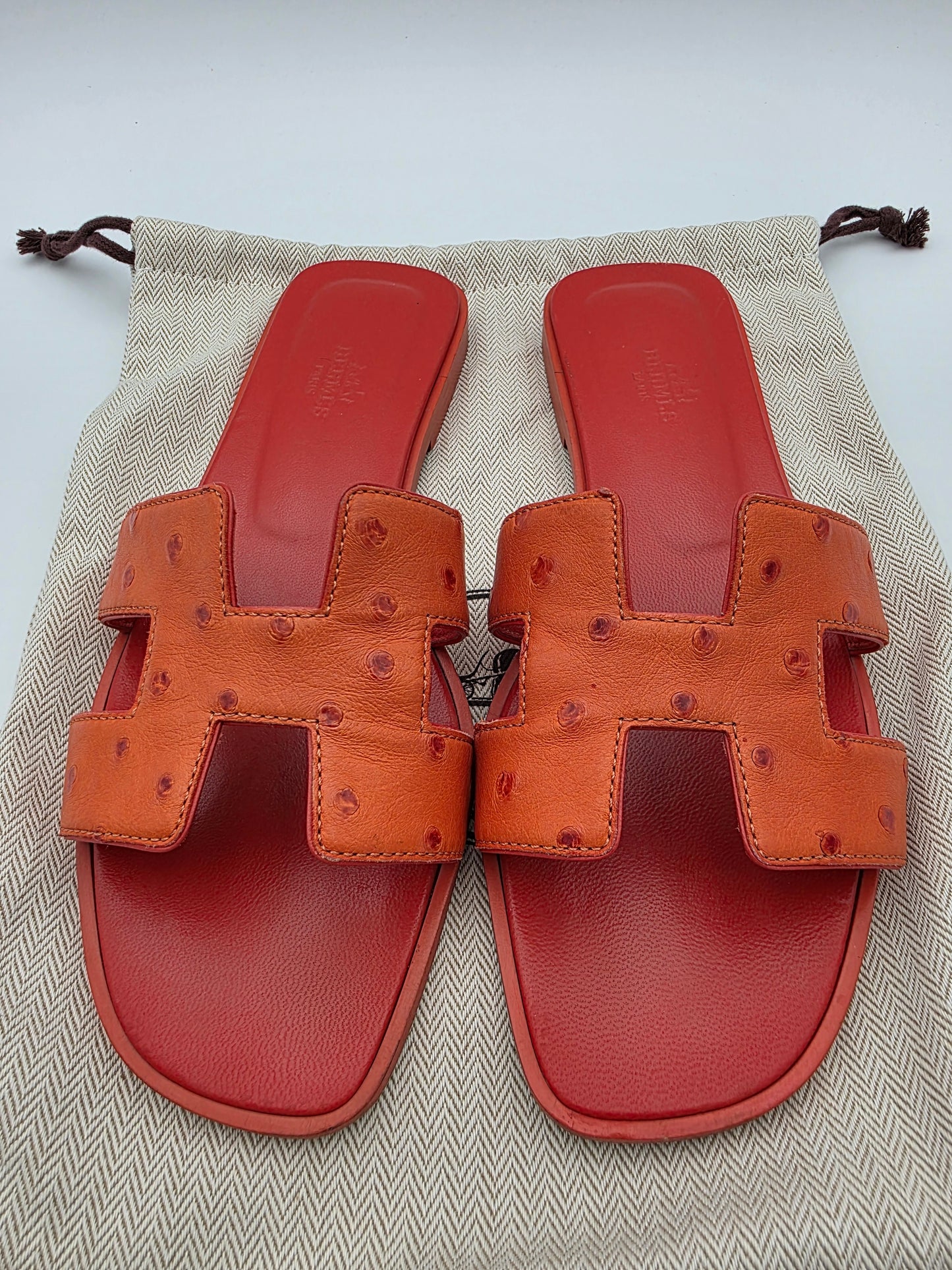 Hermès Oran Sandals in Orange Ostrich