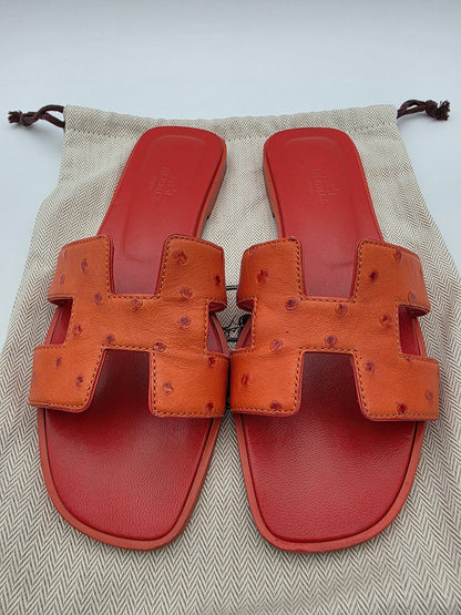 Hermès Oran Sandals in Orange Ostrich
