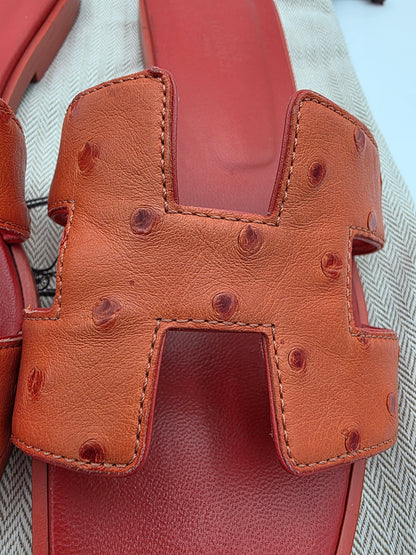 Hermès Oran Sandals in Orange Ostrich
