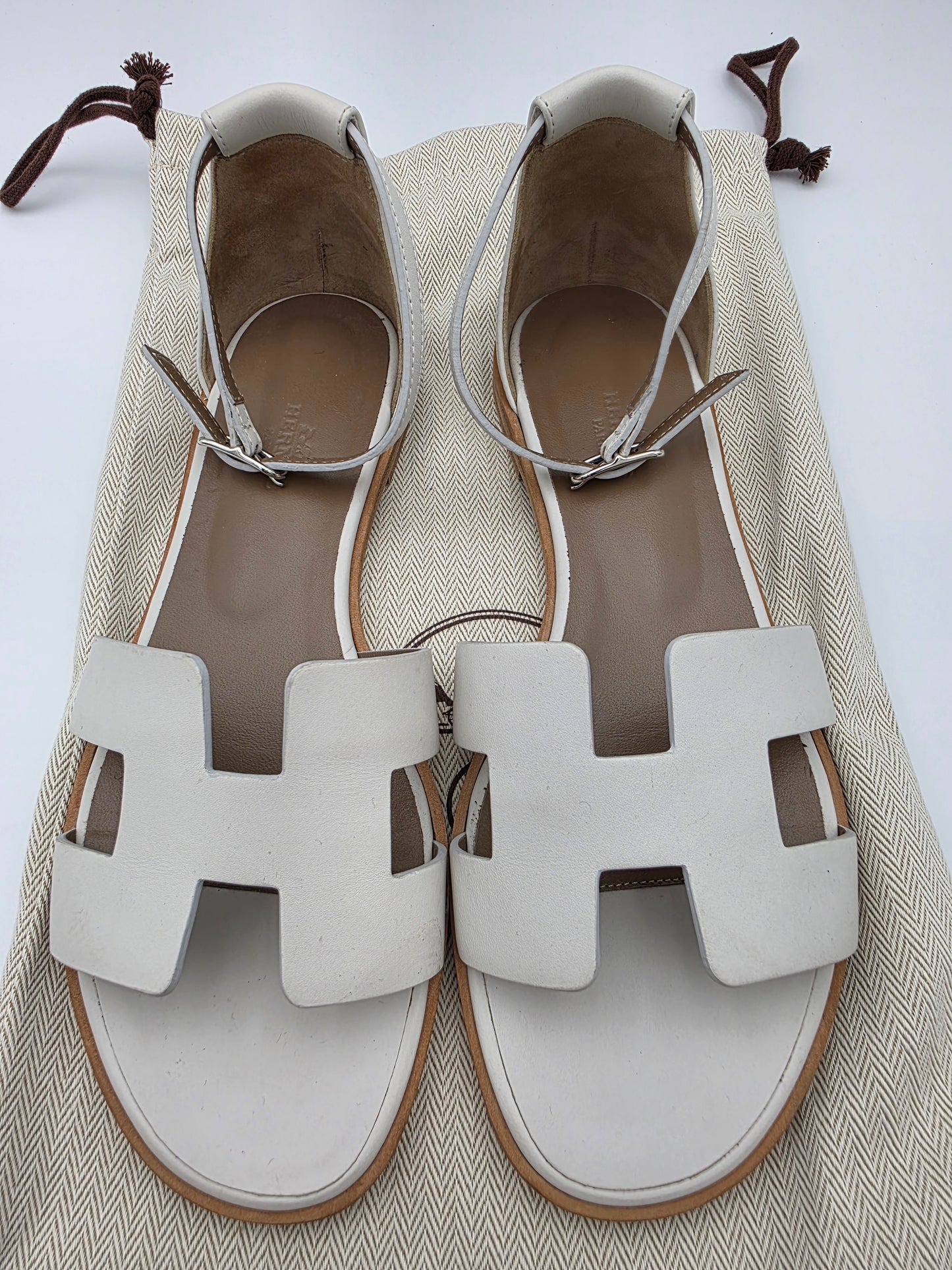 Hermès Santorini Sandals in White Calfskin