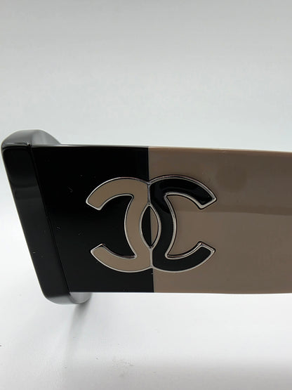 Chanel 5524-A Oval Sunglasses in Black & Beige