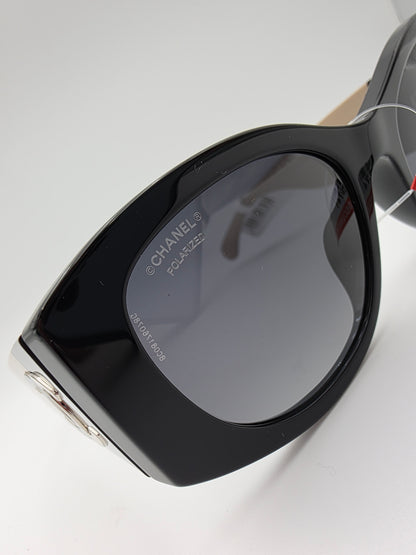 Chanel 5524-A Oval Sunglasses in Black & Beige