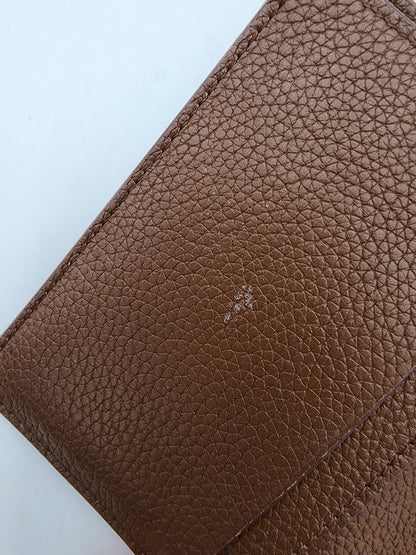 Saint Laurent Tiny Cassandre Credit Card Wallet in Toasted Brown Grained Leather