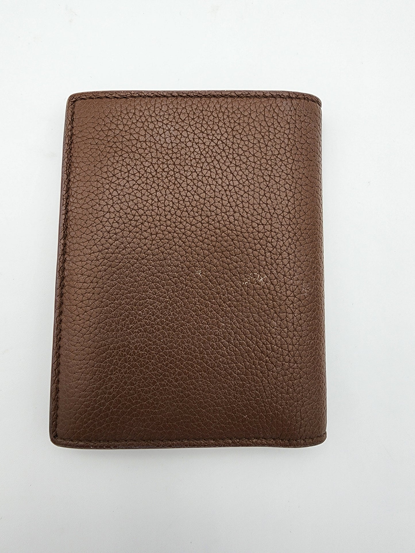 Saint Laurent Tiny Cassandre Credit Card Wallet in Toasted Brown Grained Leather