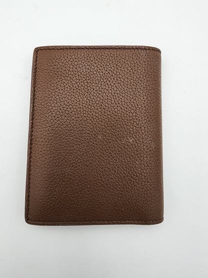 Saint Laurent Tiny Cassandre Credit Card Wallet in Toasted Brown Grained Leather