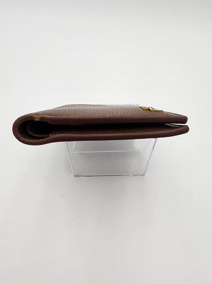 Saint Laurent Tiny Cassandre Credit Card Wallet in Toasted Brown Grained Leather