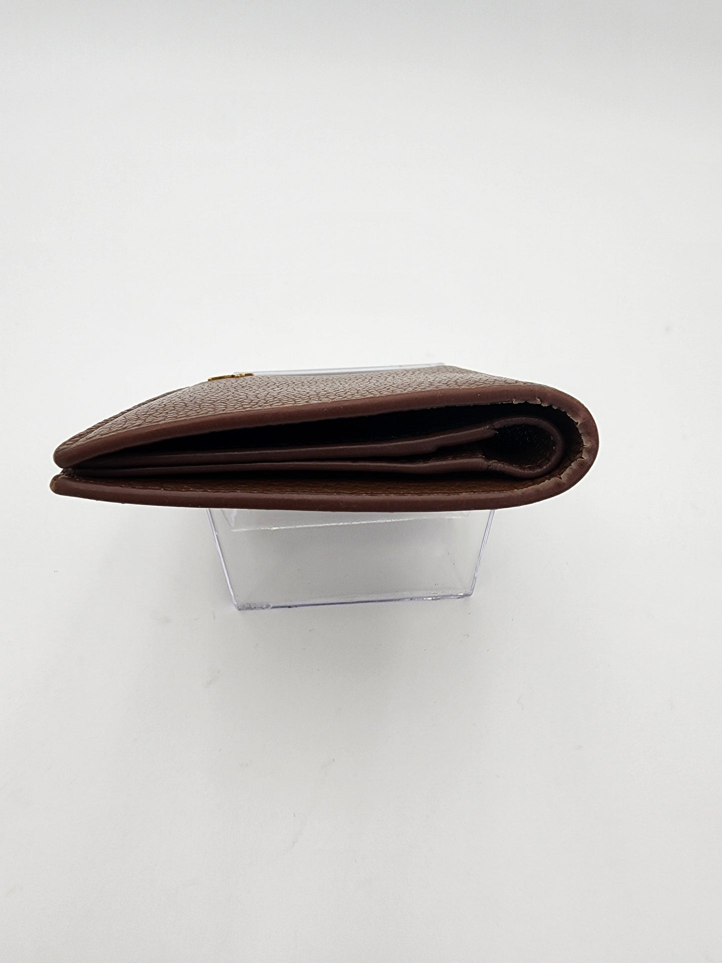 Saint Laurent Tiny Cassandre Credit Card Wallet in Toasted Brown Grained Leather