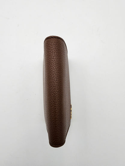 Saint Laurent Tiny Cassandre Credit Card Wallet in Toasted Brown Grained Leather