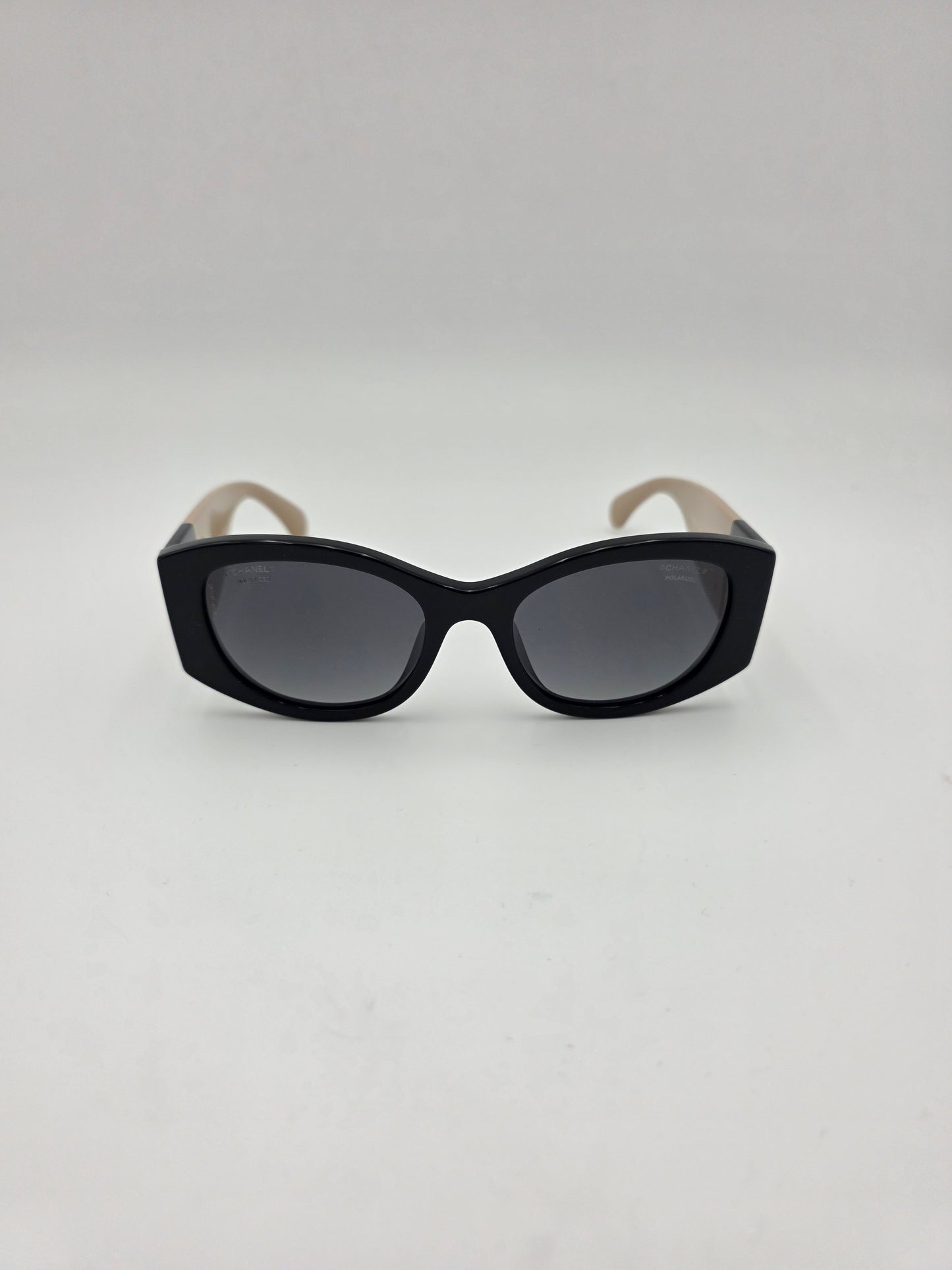 Chanel 5524-A Oval Sunglasses in Black & Beige