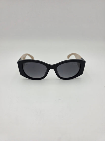 Chanel 5524-A Oval Sunglasses in Black & Beige