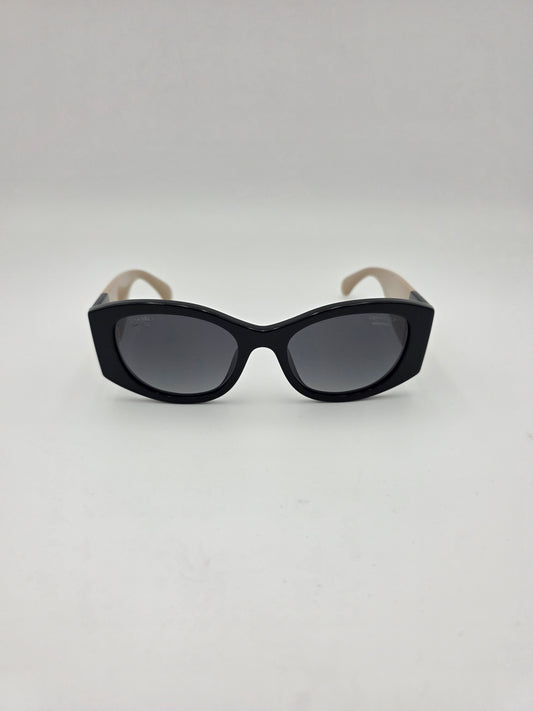 Chanel 5524-A Oval Sunglasses in Black & Beige